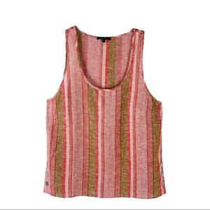 Drew pink tan stripe linen coastal button lagenlook boho festival tank top small